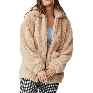 ELODIE Women's Sherpa Teddy Oversized Zip Front Coat Warm Boho Winter Medium